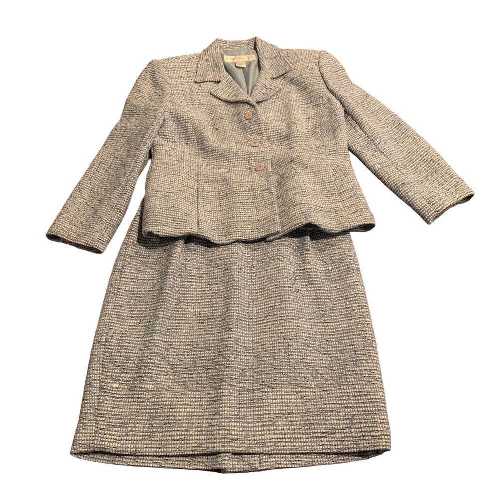 Doncaster 100% Silk Women’s Blue Tweed Skirt Suit 14
